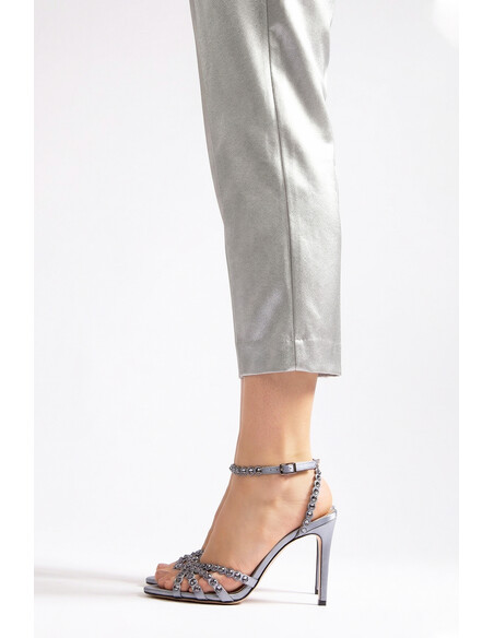 Suzana Women's High-Heeled Sandals in Platinum Satin