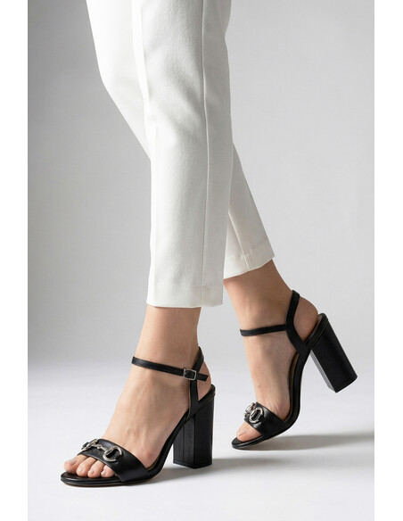 Nemesis Genuine Leather Women's Heeled Sandals Black