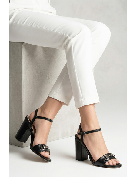 Nemesis Genuine Leather Women's Heeled Sandals Black