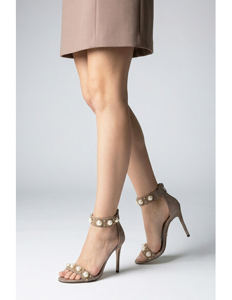 Nemesis Leather Women's Heeled Evening Sandals with Mink Accents