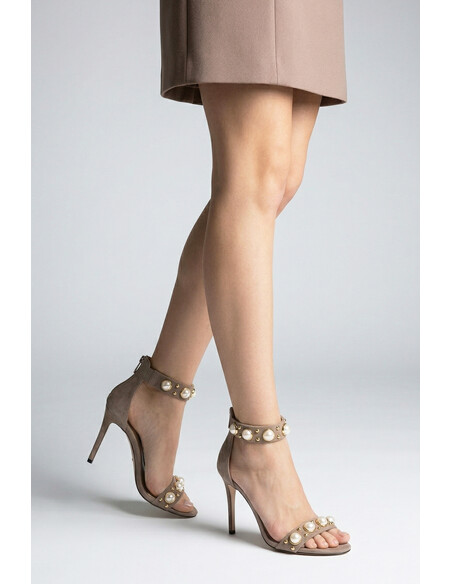 Nemesis Leather Women's Heeled Evening Sandals with Mink Accents