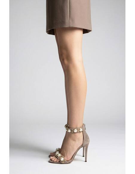 Nemesis Leather Women's Heeled Evening Sandals with Mink Accents