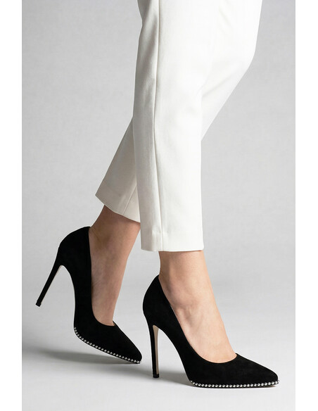 Angel Women's Heeled Shoes Black Suede Leather