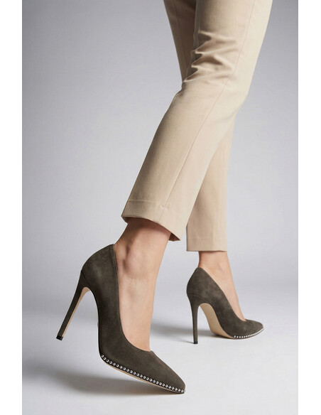 Angel Women's Heeled Shoes Khaki Suede Leather