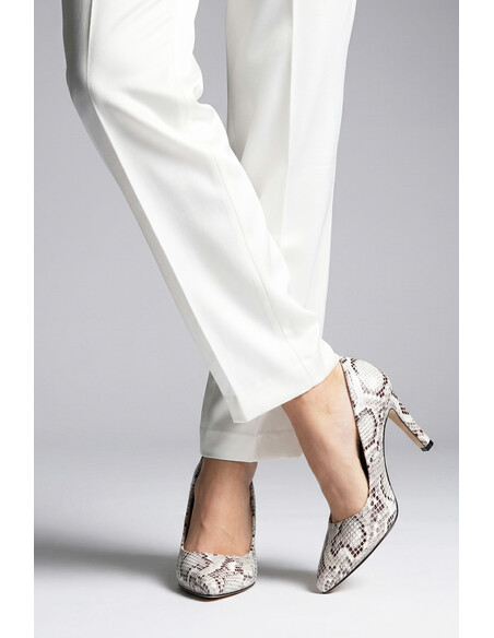 Karina Genuine Leather Women's Heeled Shoes White Print