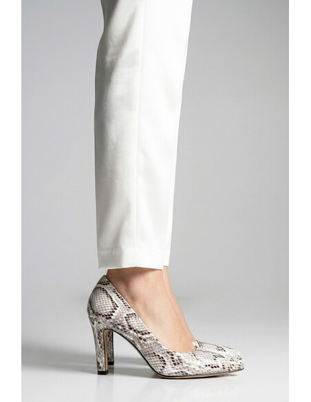 Karina Genuine Leather Women's Heeled Shoes White Print