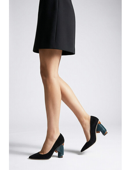 Beren Genuine Leather Women's Heeled Shoes Black Suede