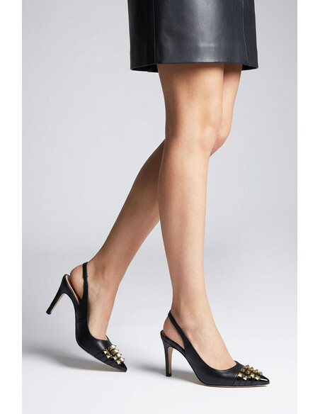 Verna Gerçek Deri Kadın Slingback Topuklu Ayakkabı Siyah