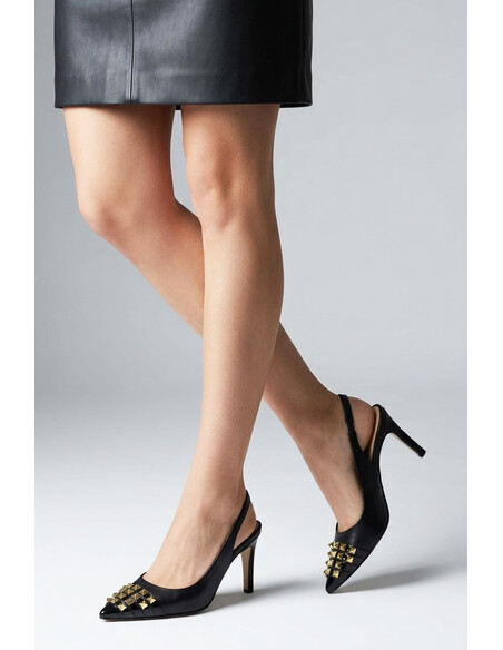 Verna Genuine Leather Women's Slingback Heels in Black