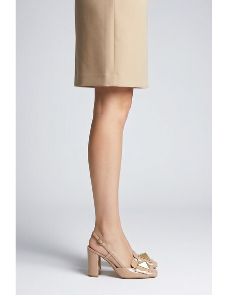 Elis Genuine Leather Women's High-Heeled Shoes in Nude