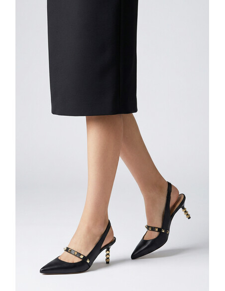 Vina Genuine Leather Women's Black Slıngback Pump