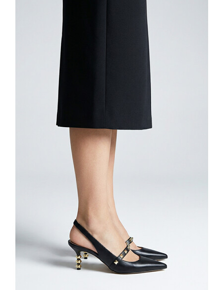 Vina Genuine Leather Women's Black Slıngback Pump