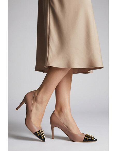 Vidya Genuine Leather Women's Heeled Shoes Powder