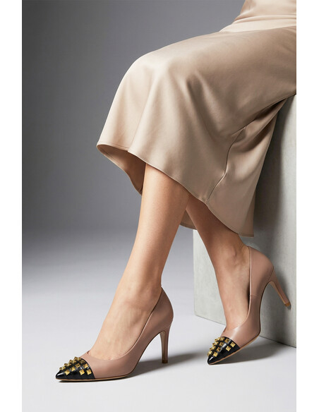Vidya Genuine Leather Women's Heeled Shoes Powder