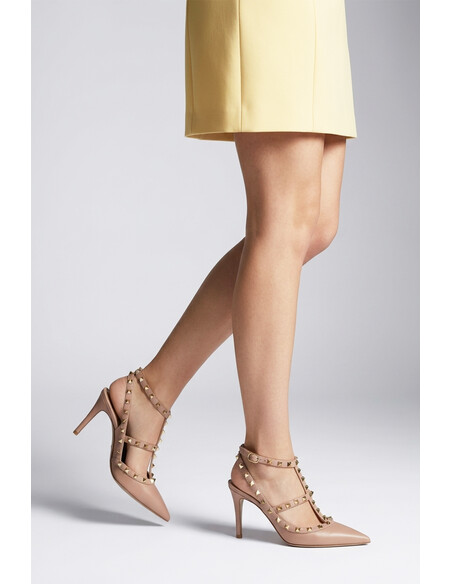 Rocks Genuine Leather Women's Heeled Shoes Powder