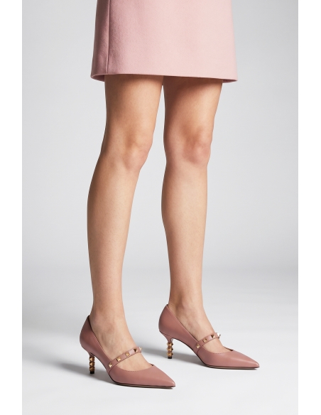 Veruca Genuine Leather Women's Heeled Shoes Powder