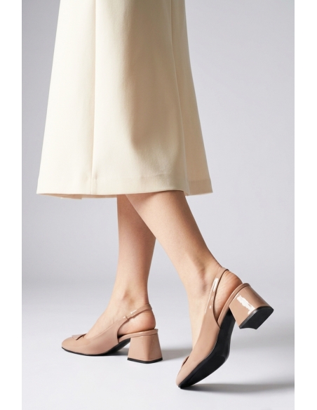 Kate Genuine Leather Slingback Heels Powder Nude