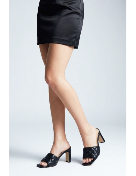 Nemesis Genuine Leather Women's Heeled Slippers Black