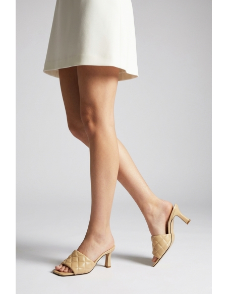 Nemesis Genuine Leather Women's Heeled Slippers Beige