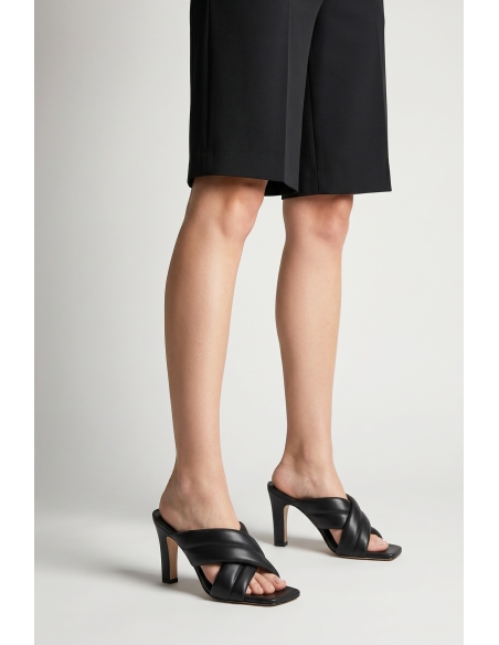 Ramse Genuine Leather Women’s Heeled Slippers Black