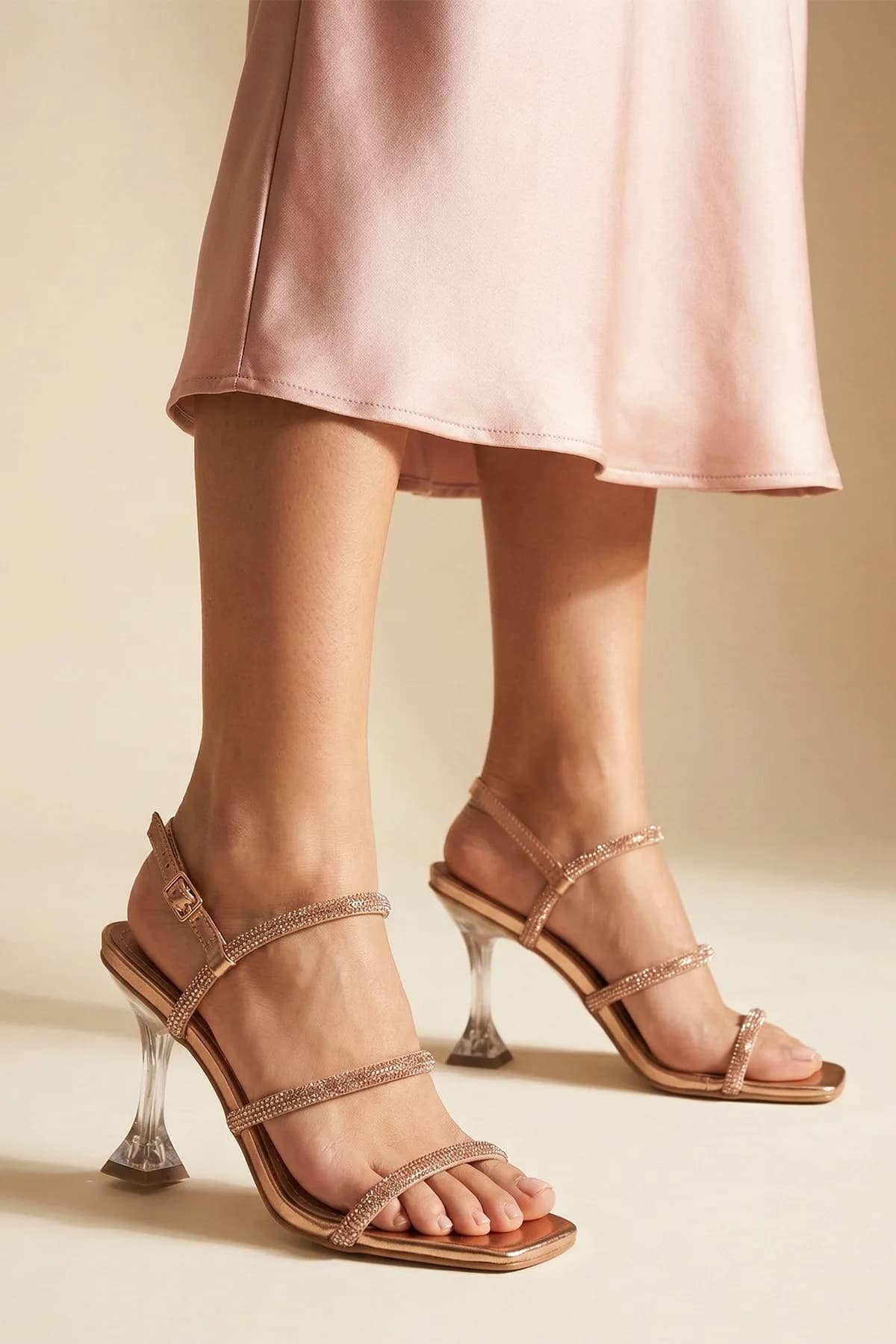 Sihana Kadın Topuklu Abiye Sandalet Rose Dore