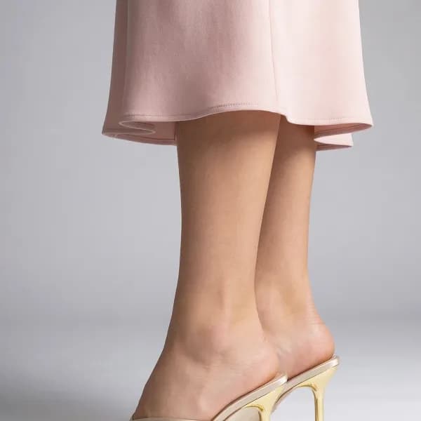 Sindirella Kadın Topuklu Terlik Bej Saten